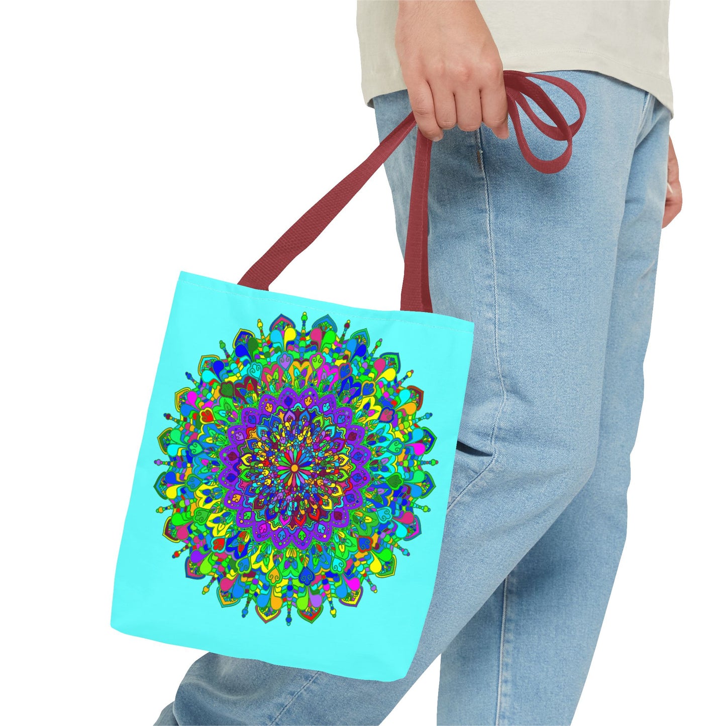 Trendy tote bag with a colorful and artistic mandala design