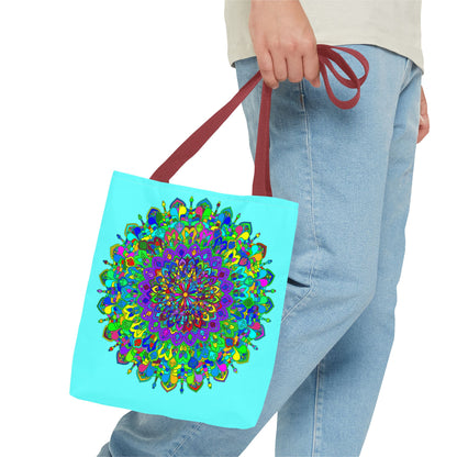 Trendy tote bag with a colorful and artistic mandala design