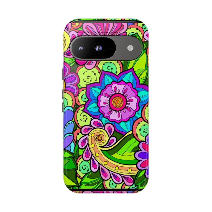 Floral Fantasy iPhone and Google Pixel Case in Bright Green Palette