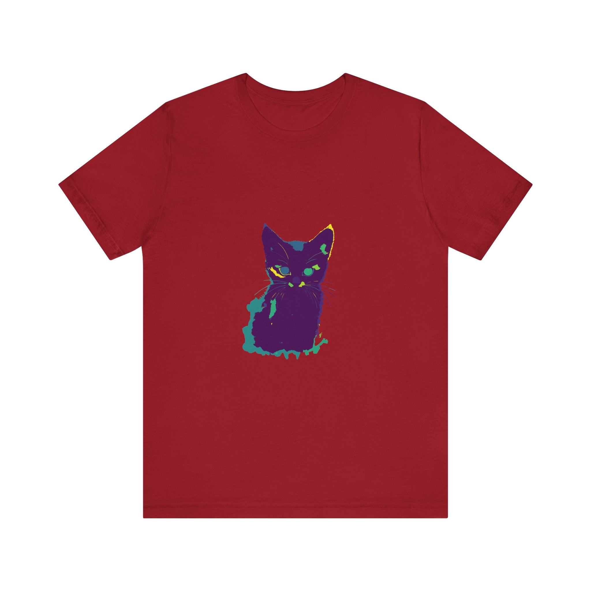 A colorful whimsical cat silhouette tee with vibrant and eye-catching design