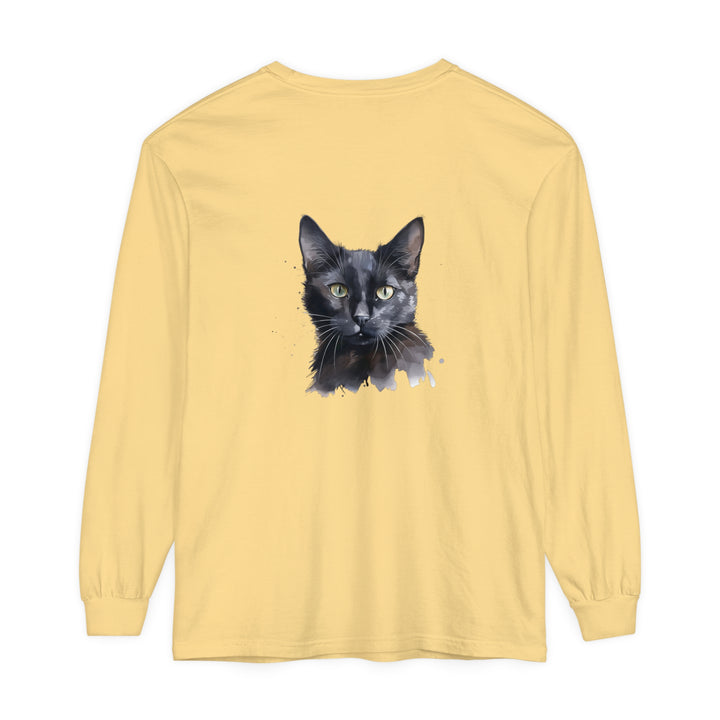 Black Cat Watercolor - Mystical Long Sleeve T-Shirt with stunning feline design