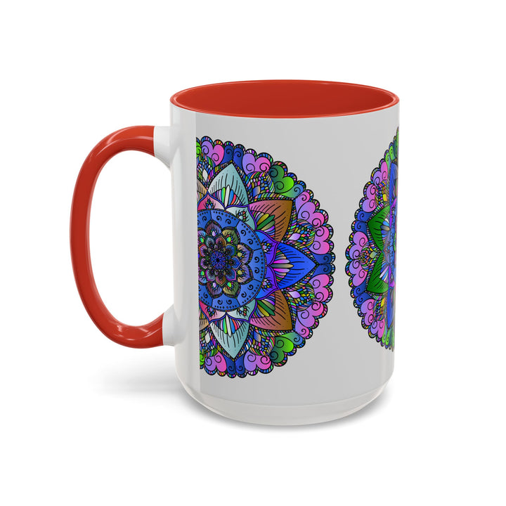 A vibrant and peaceful mandala mug featuring colorful and intricate design