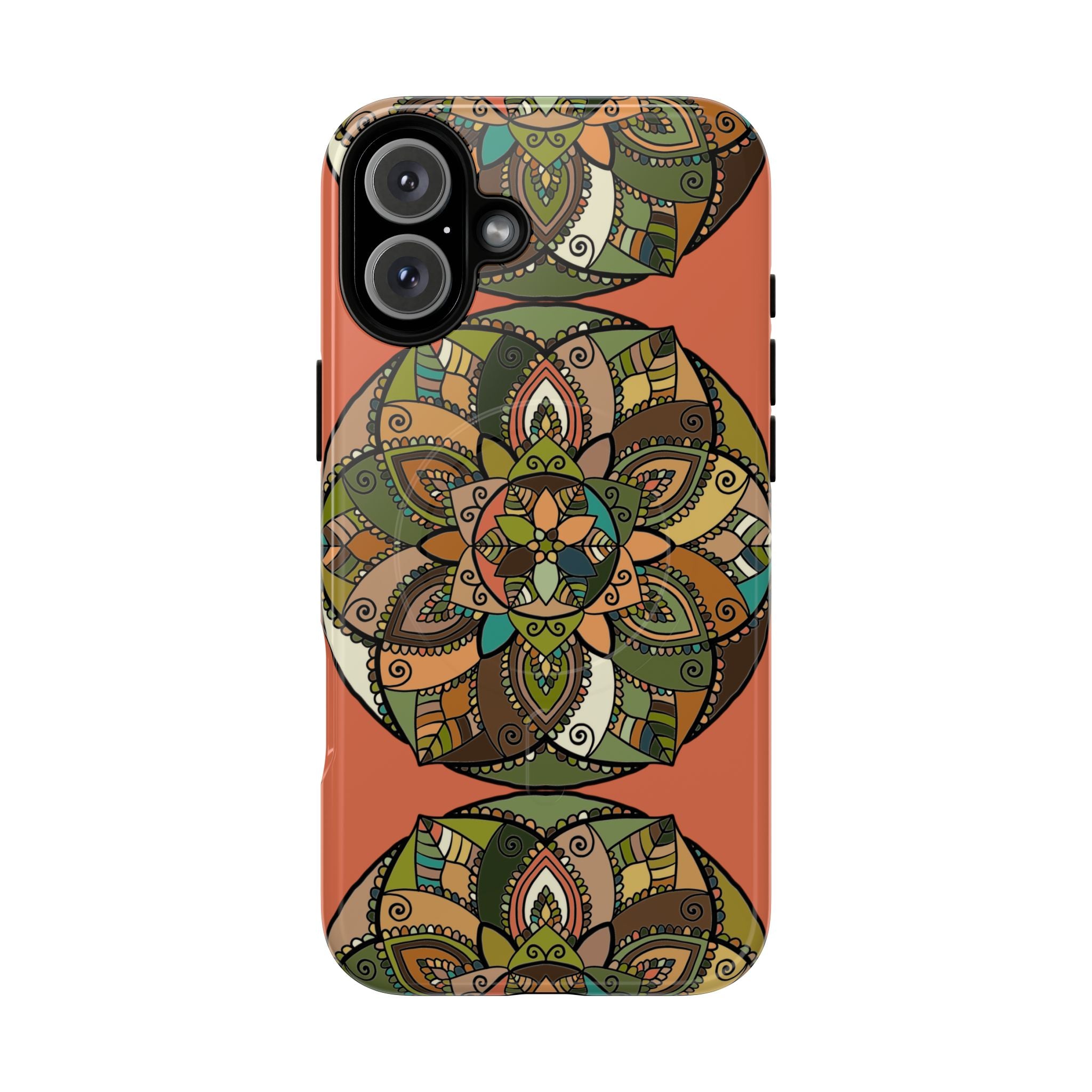 Mandala Floral Tough Magnetic Phone Case — Boho Earth-Tone Protective Cover
