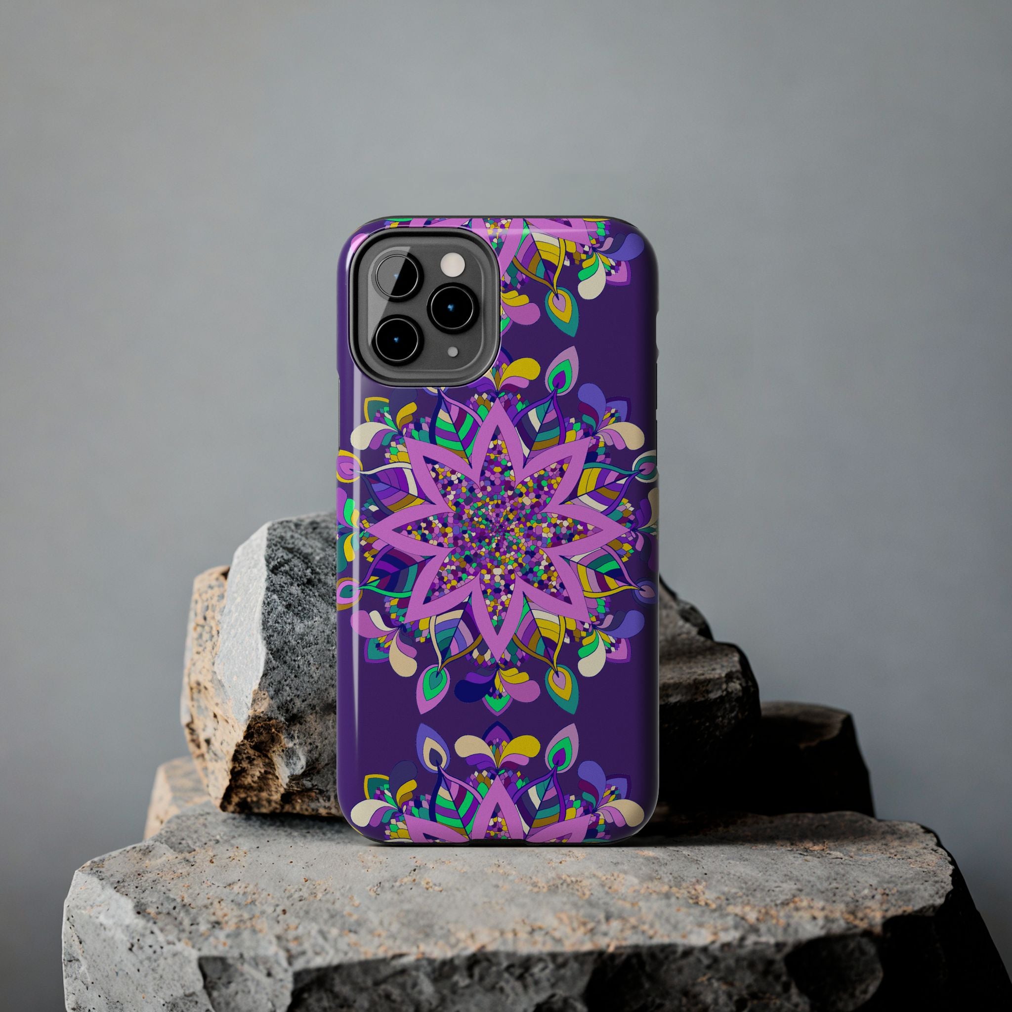 Hand drawn purple Mandala Art iPhone X/XS phone case featuring intricate and detailed design