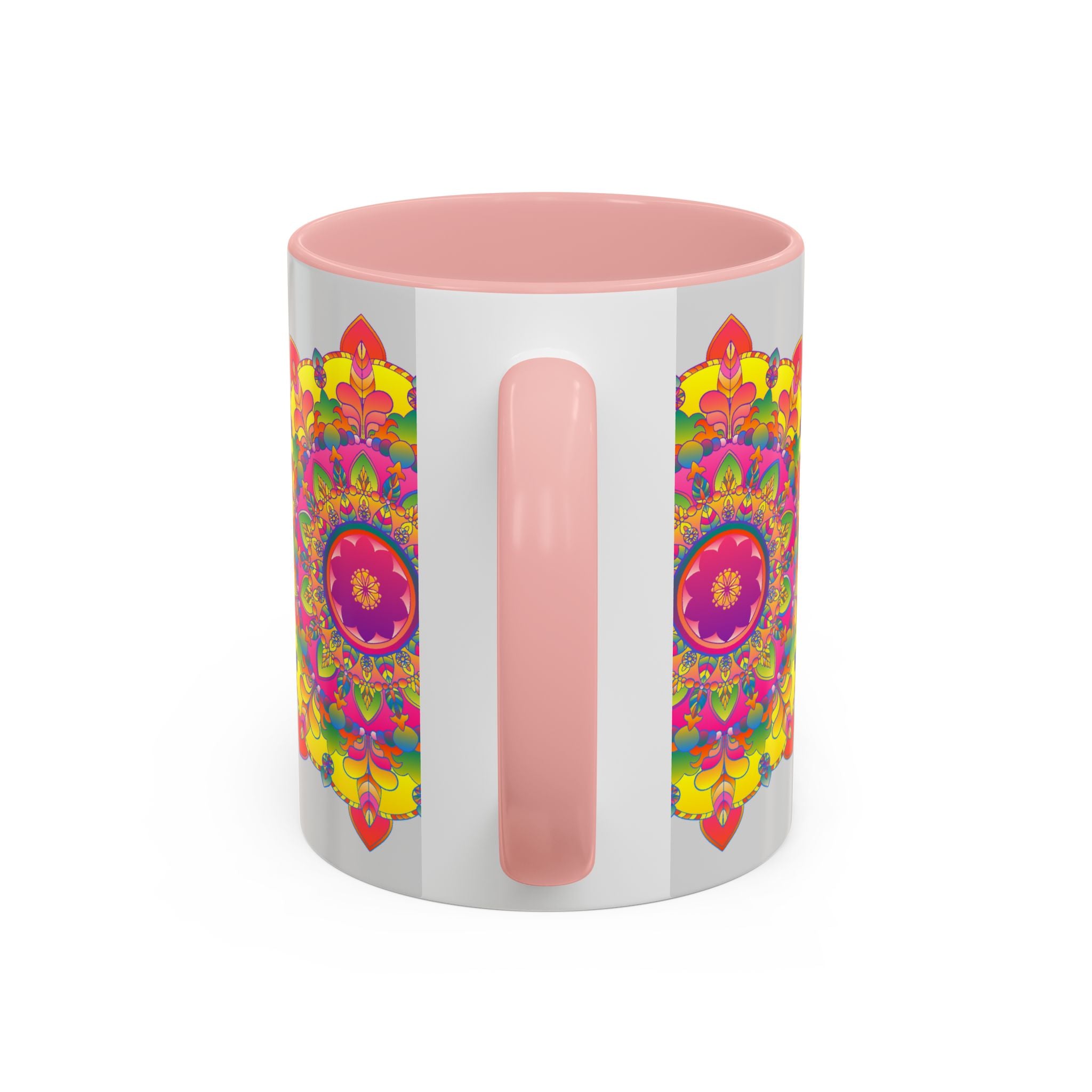 Intricate and eye-catching Mandala Mug - Vibrant Art on Grey with a beautiful mandala pattern