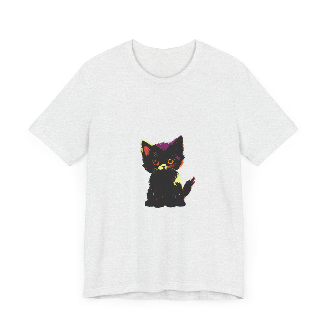 Neon Black Cat Mystery T-Shirt: A bold and stylish graphic tee featuring a neon-colored cat silhouette against a black background