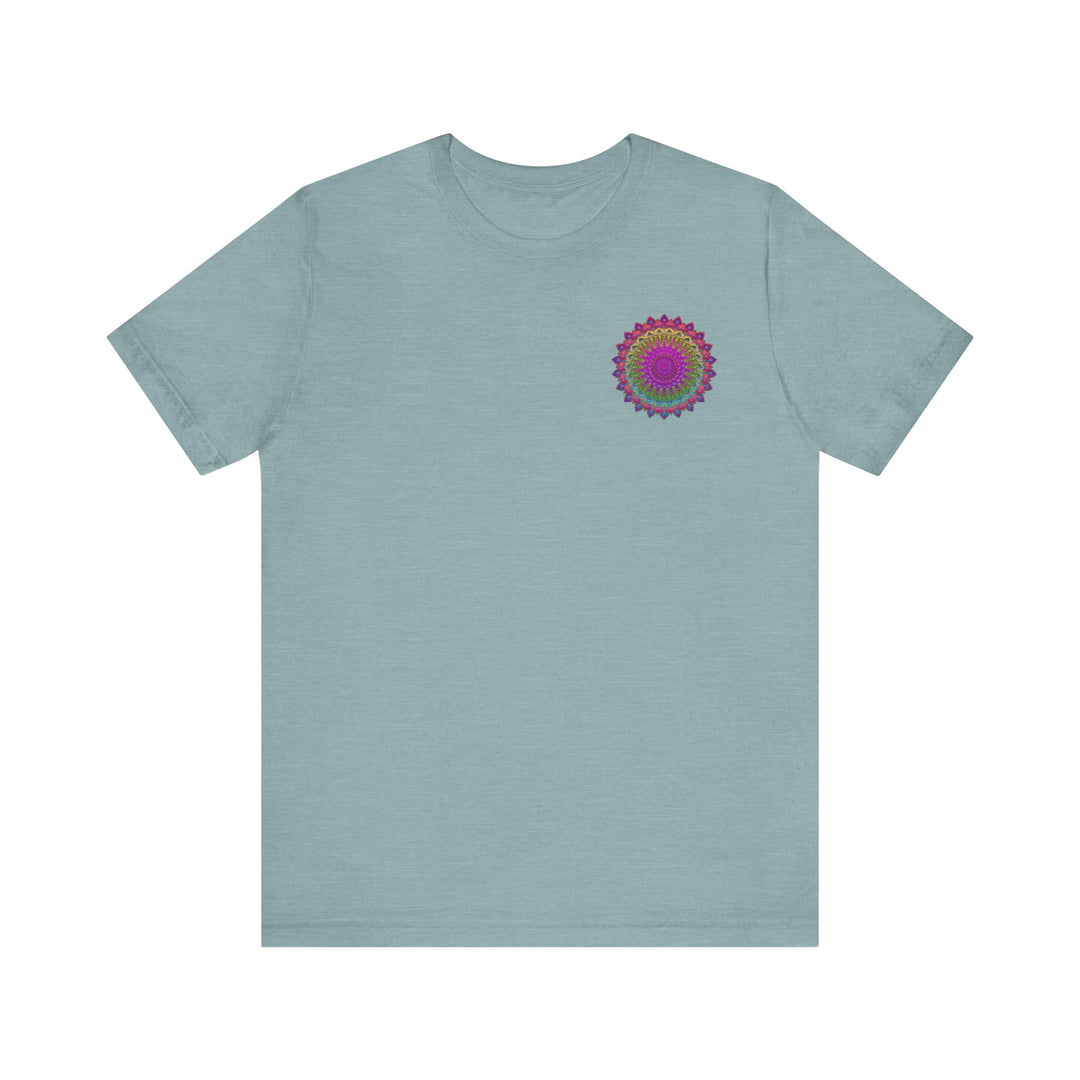 Vibrant Mandala Tee with intricate spiritual design, promoting peace and harmony