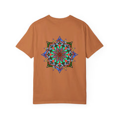 Unisex t-shirt with hand-drawn mandala art, made from 100% ring-spun cotton and garment-dyed for extra comfort