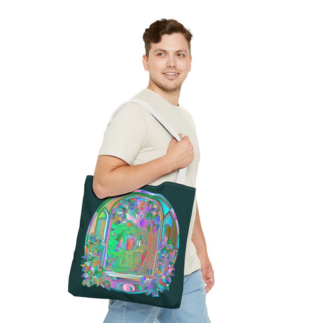 Mystical Nature Mandala Tote Bag featuring intricate mandala design on durable fabric