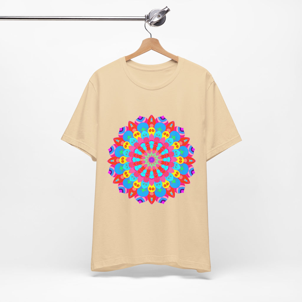 Vibrant and intricate mandala design t-shirt featuring psychedelic art in various colors