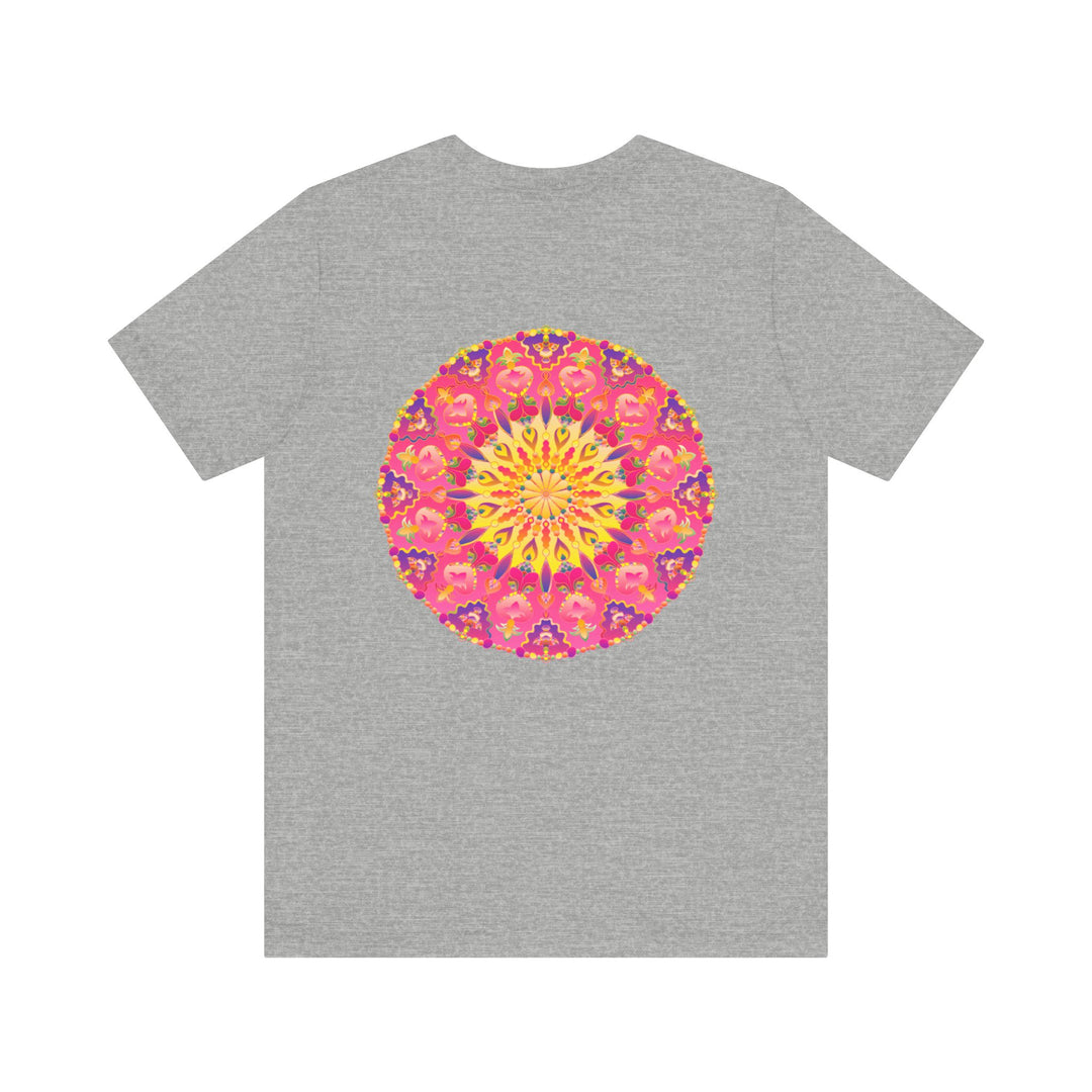 Beautiful pink and yellow mandala t-shirt with intricate design representing peace and harmony, perfect for adding a touch of serenity to your wardrobe