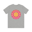 Beautiful pink and yellow mandala t-shirt with intricate design representing peace and harmony, perfect for adding a touch of serenity to your wardrobe