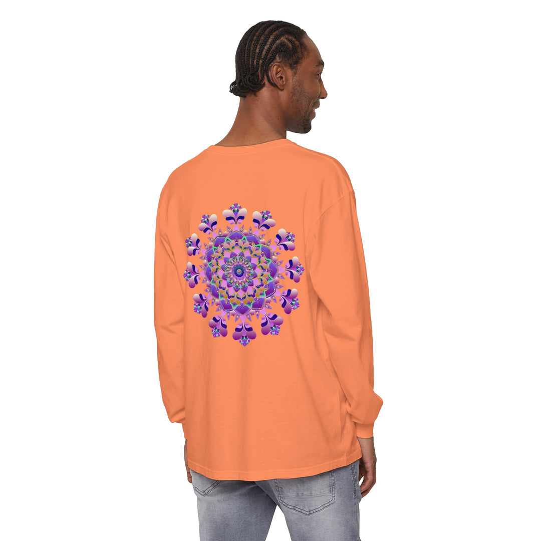 Unisex long sleeve tee with hand-drawn intricate mandala pattern