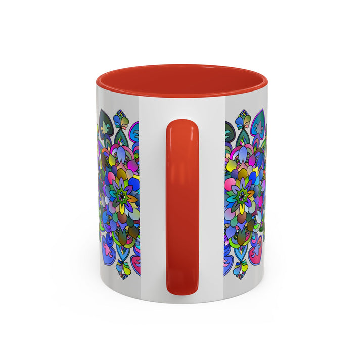 Beautiful and vibrant floral mandala design on grey coffee mug