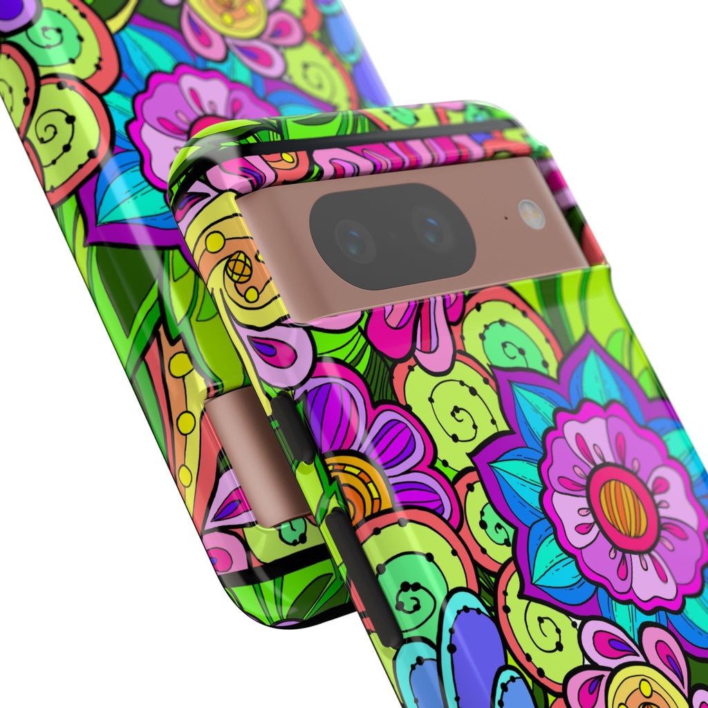 Floral Fantasy iPhone and Google Pixel Case in Bright Green Palette