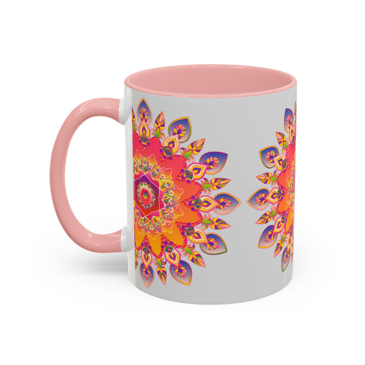 Mandala Art Mug featuring vibrant colors and intricate design on grey background