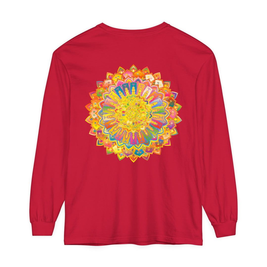 Beautiful, hand-drawn, detailed mandala design featured on a comfortable unisex long sleeve t-shirt, perfect for both men and women