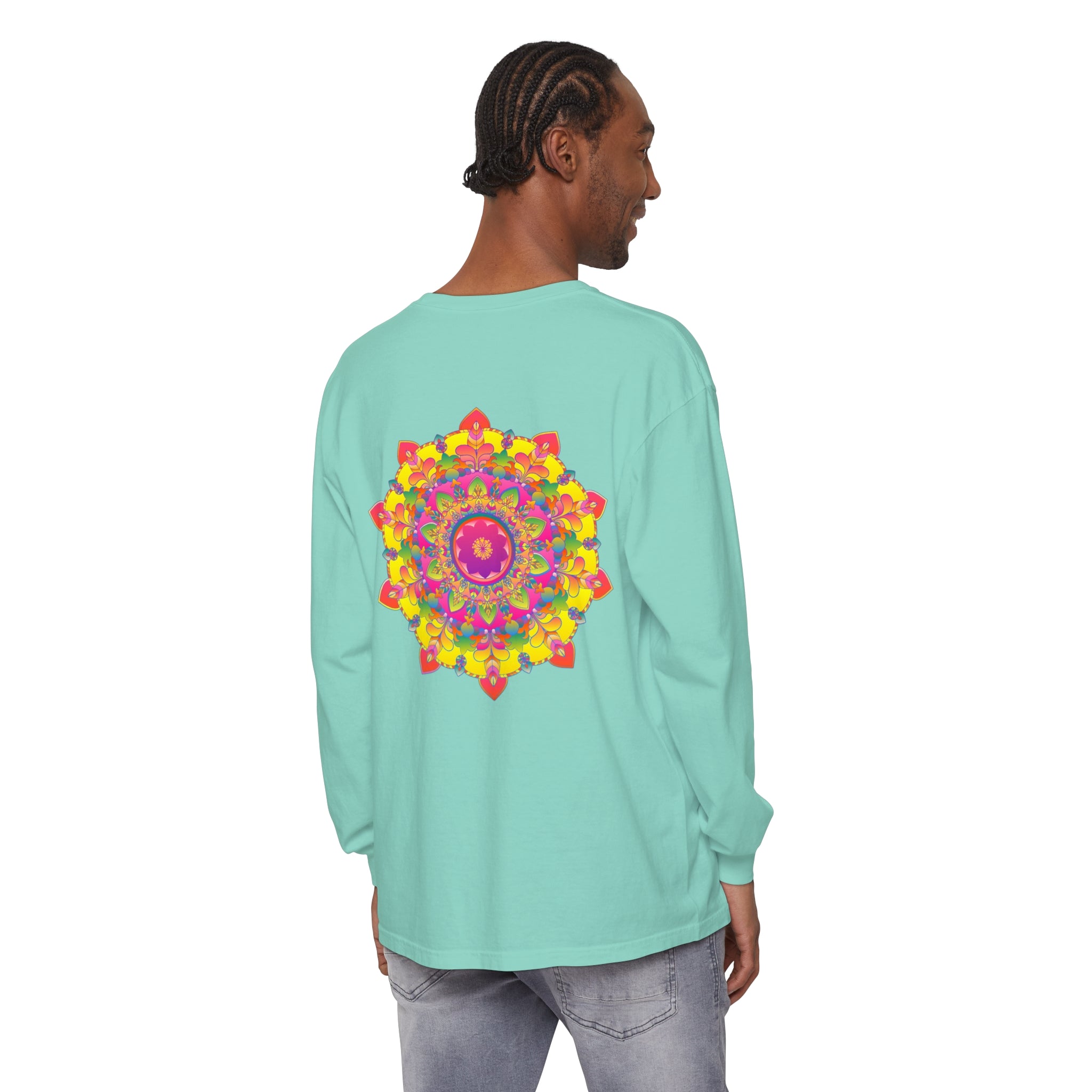 Colorful and intricate mandala design long sleeve t-shirt for a vibrant look