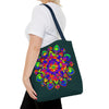 Colorful Mandala Mystical Nature Tote Bag with intricate floral and nature pattern