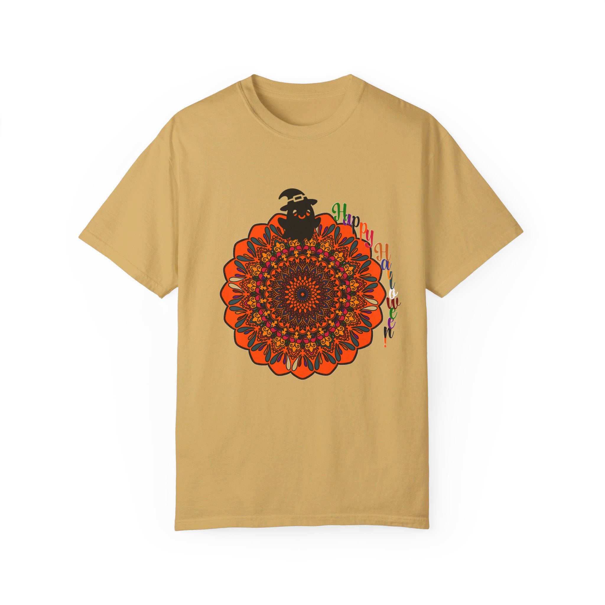 Unisex Handmade T-shirt with Pumpkin Mandala Art