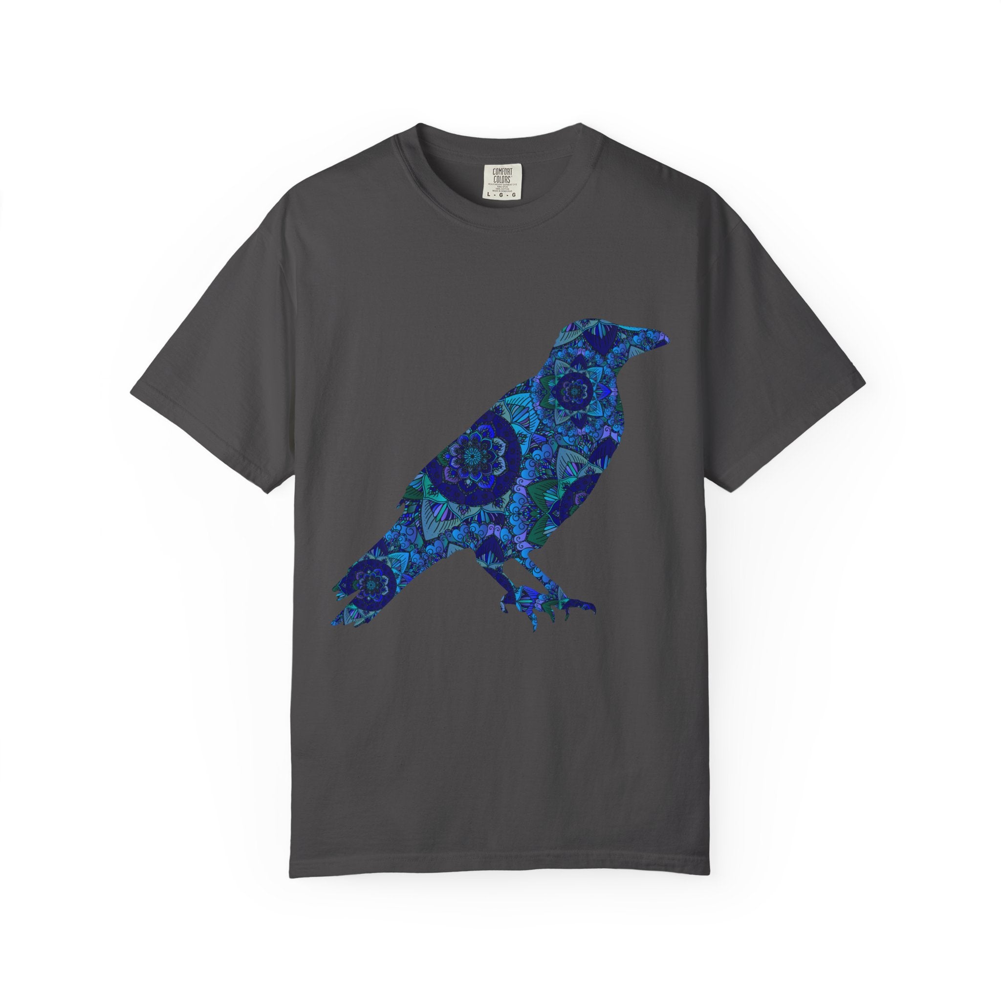 Maglietta con stampa corvo mandala blu — Maglietta grafica con corvo Inner Protection