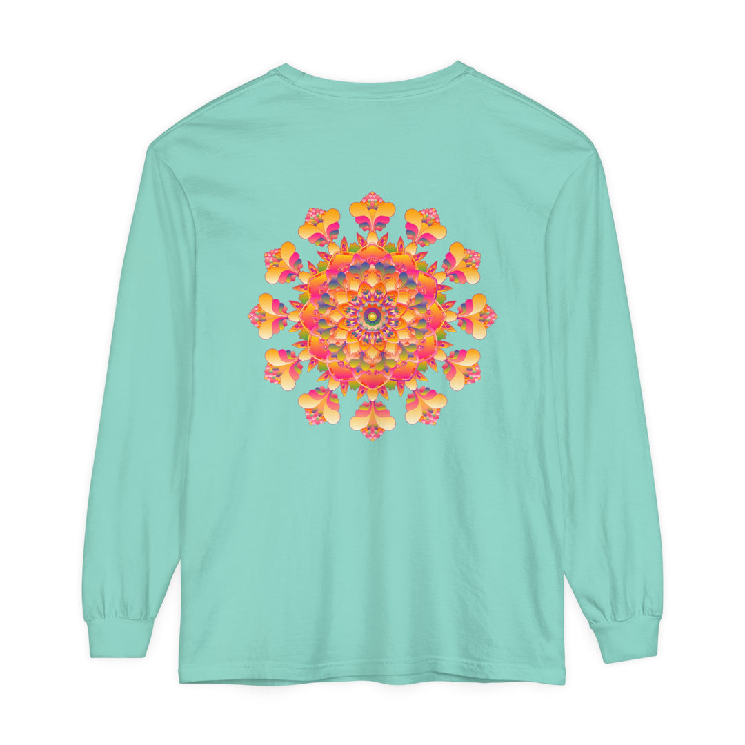 A vibrant and intricate mandala design long sleeve t-shirt for all genders