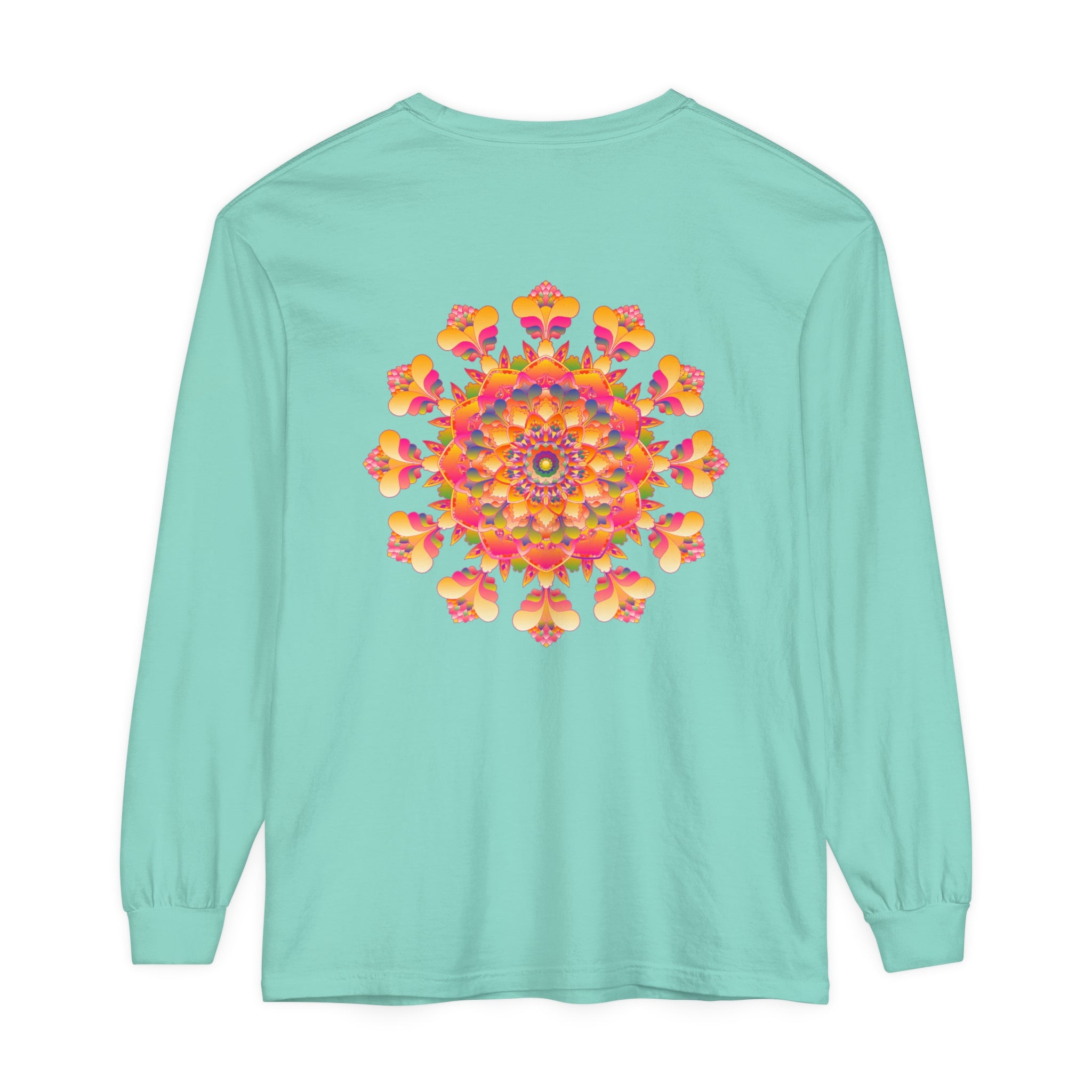 A vibrant and intricate mandala design long sleeve t-shirt for all genders