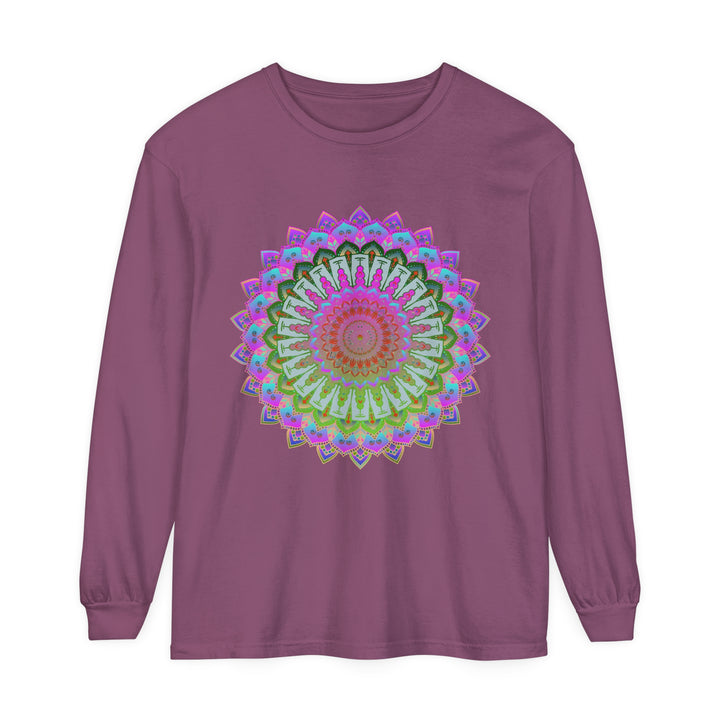 Soft and comfortable unisex long sleeve t-shirt with a vibrant mandala print