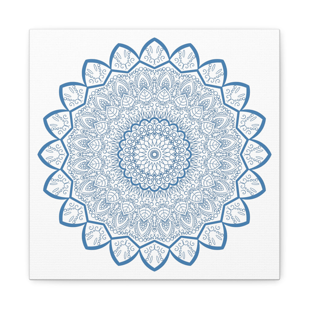 Handmade Mandala Art in Steel Blue on Matte Canvas, Stretched, 125 - Beautifully intricate mandala design wall art