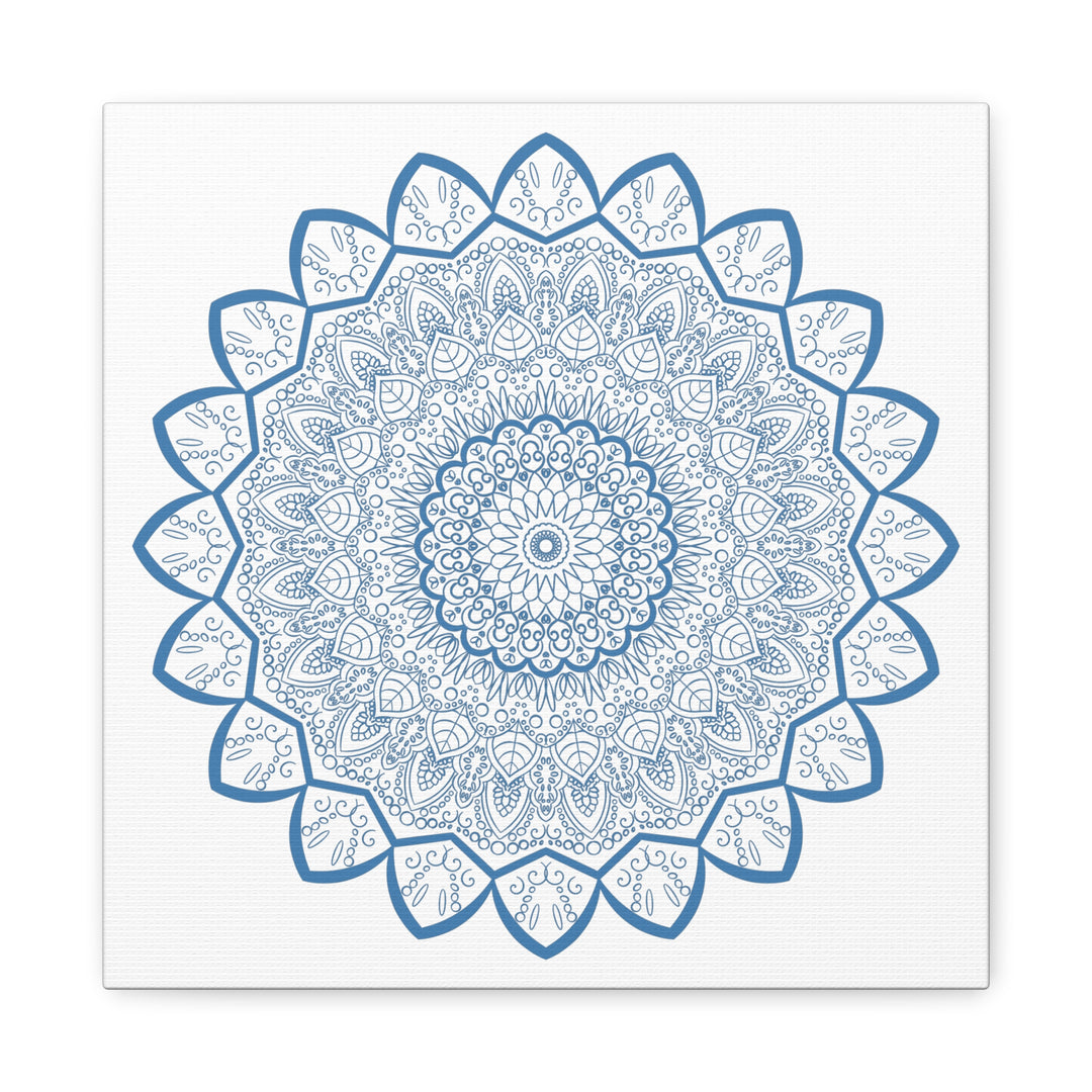 Handmade Mandala Art in Steel Blue on Matte Canvas, Stretched, 125 - Beautifully intricate mandala design wall art