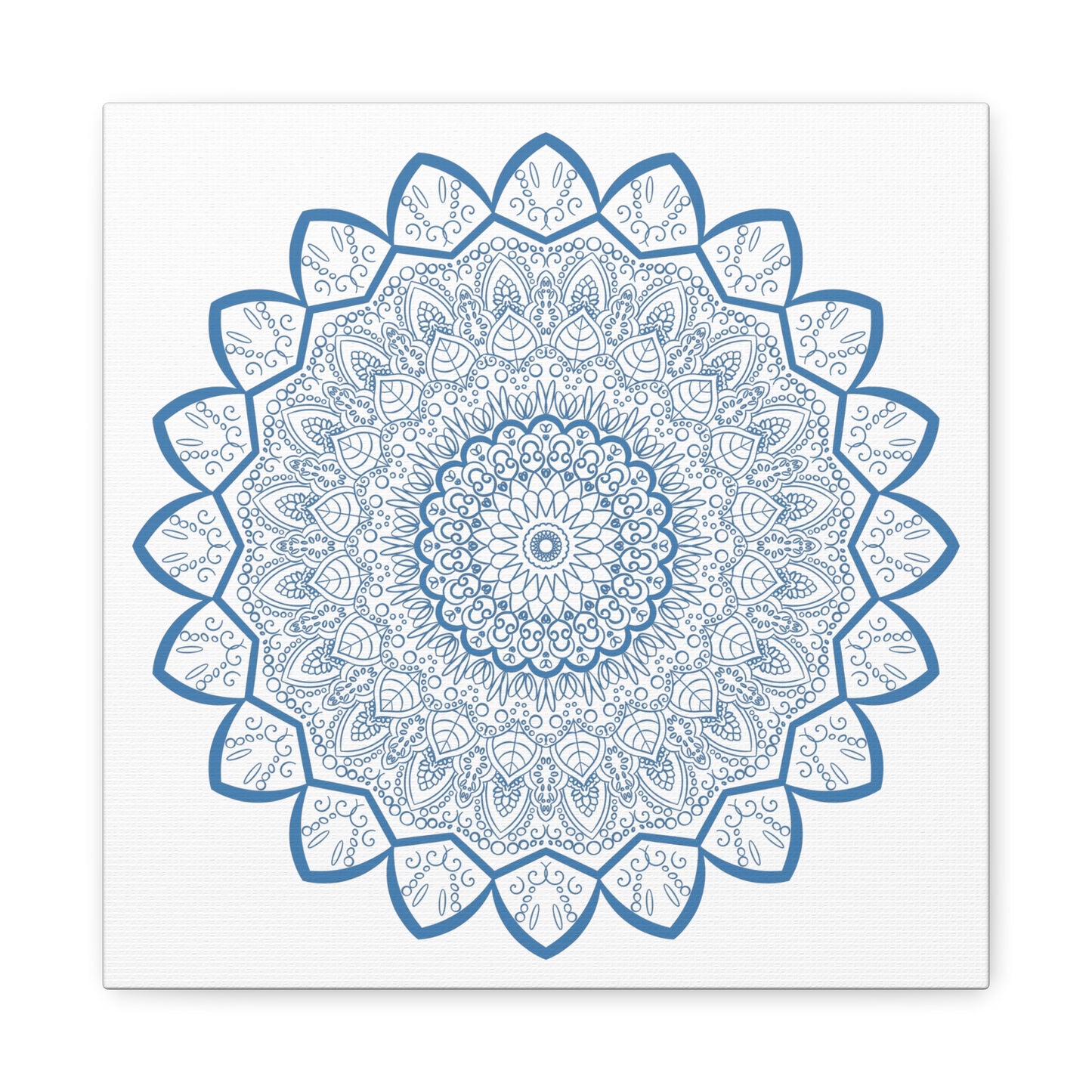 Handmade Mandala Art in Steel Blue on Matte Canvas, Stretched, 125 - Beautifully intricate mandala design wall art