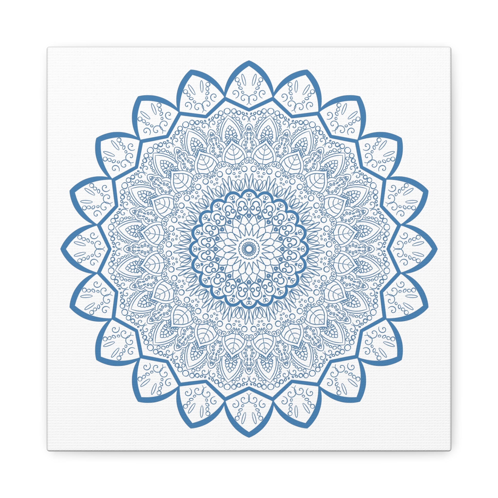 Handmade Mandala Art in Steel Blue on Matte Canvas, Stretched, 125 - Beautifully intricate mandala design wall art