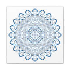 Handmade Mandala Art in Steel Blue on Matte Canvas, Stretched, 125 - Beautifully intricate mandala design wall art