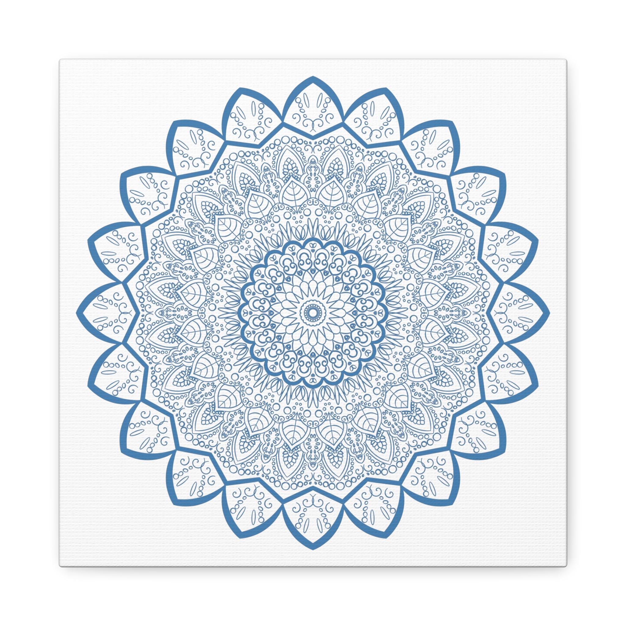 Handmade Mandala Art in Steel Blue on Matte Canvas, Stretched, 125 - Beautifully intricate mandala design wall art