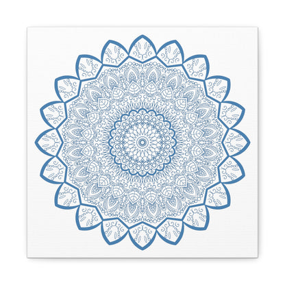 Handmade Mandala Art in Steel Blue on Matte Canvas, Stretched, 125 - Beautifully intricate mandala design wall art