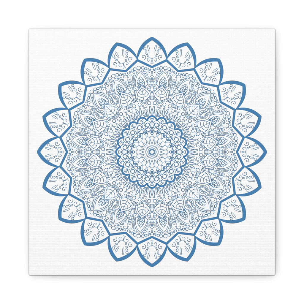 Handmade Mandala Art in Steel Blue on Matte Canvas, Stretched, 125 - Beautifully intricate mandala design wall art