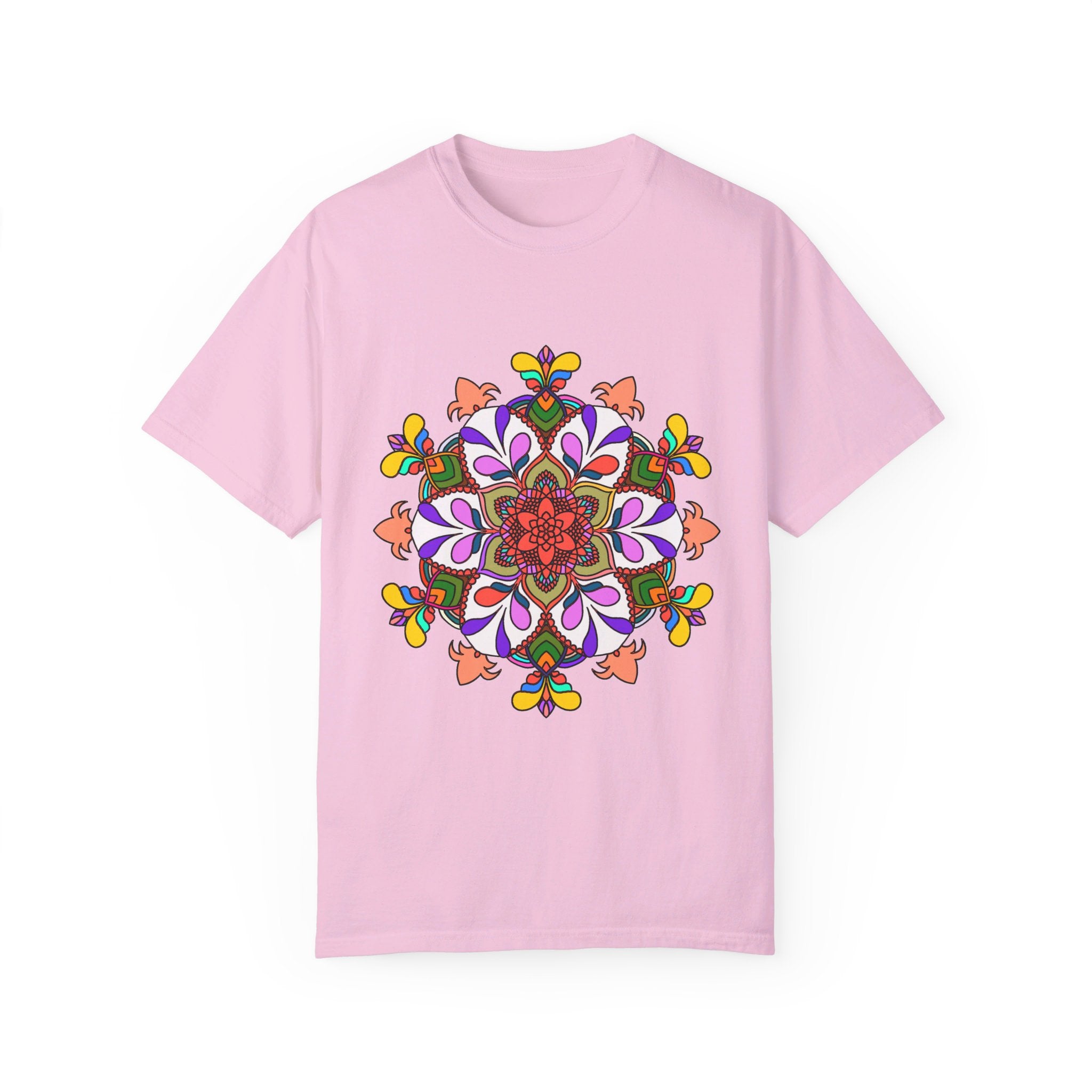 Unisex Mandala T-Shirt featuring intricate hand-drawn mandala art, made from 100% ring-spun cotton and garment-dyed for extra comfort