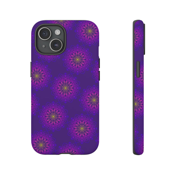 Intricate Purple Floral iPhone Case with Bold Mandala Design