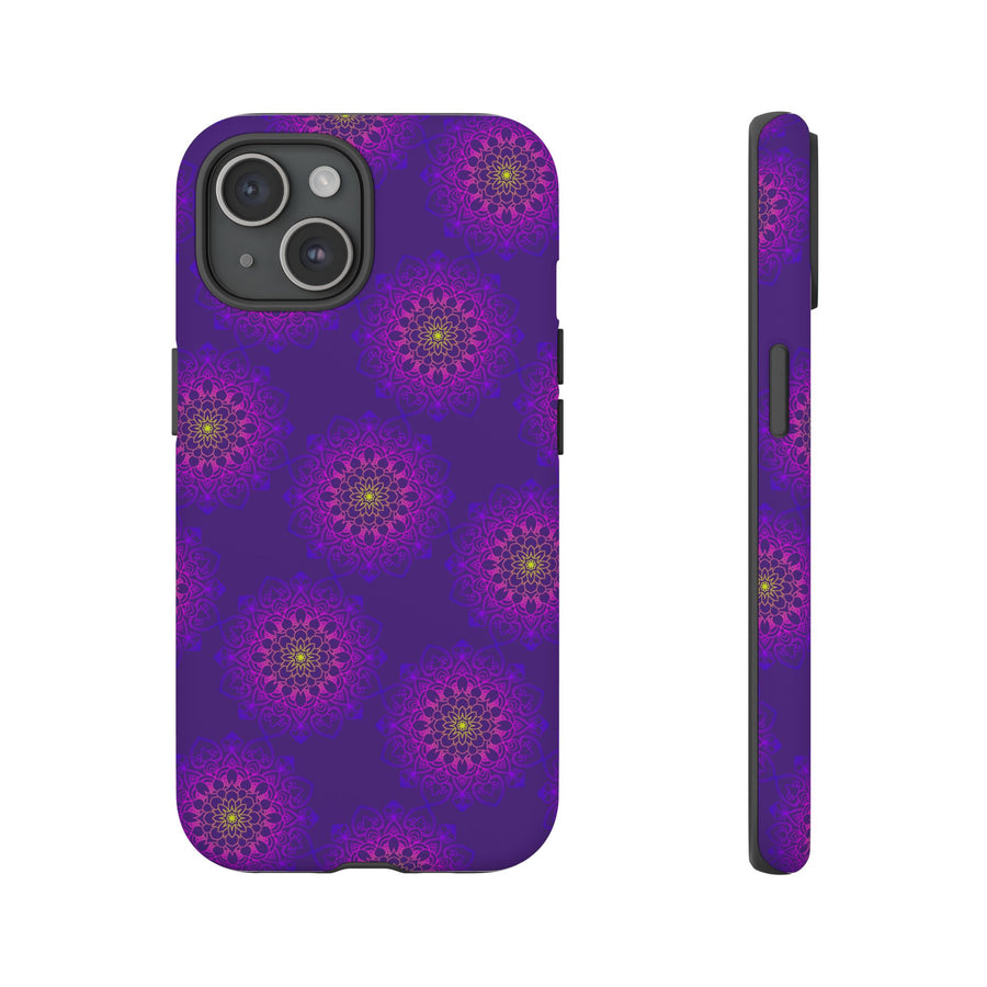 Intricate Purple Floral iPhone Case with Bold Mandala Design