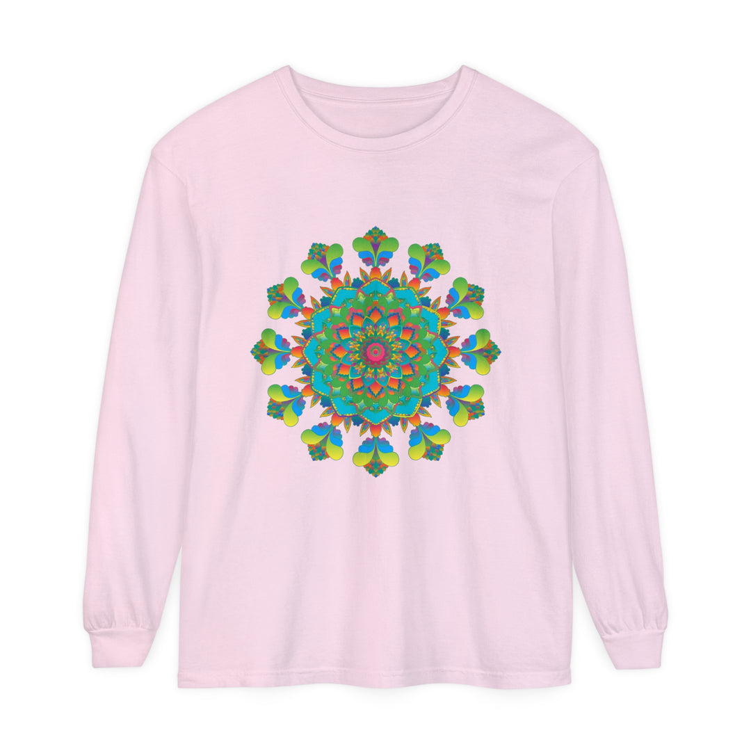 Colorful long sleeve tie dye t-shirt with psychedelic mandala design