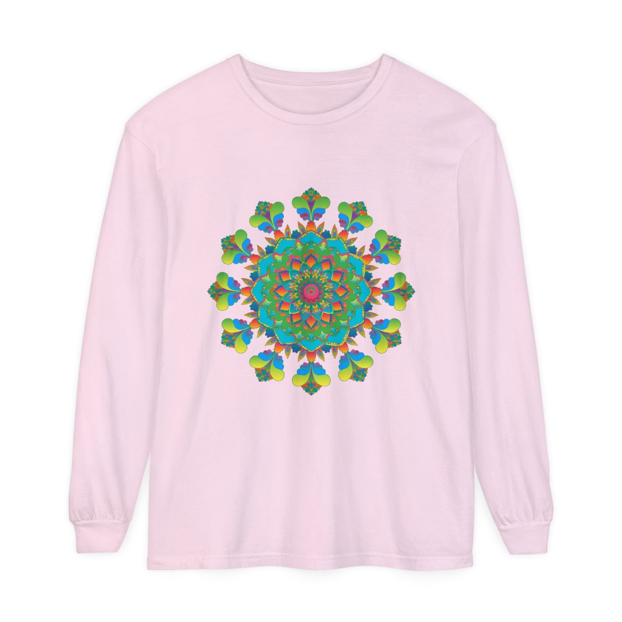 Colorful long sleeve tie dye t-shirt with psychedelic mandala design