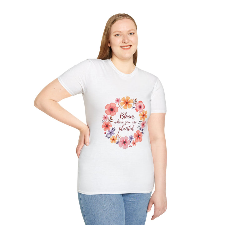 Beautiful black t-shirt featuring a colorful floral mandala with inspiring quote design