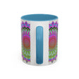 Colorful mandala art mug with intricate hand-painted design