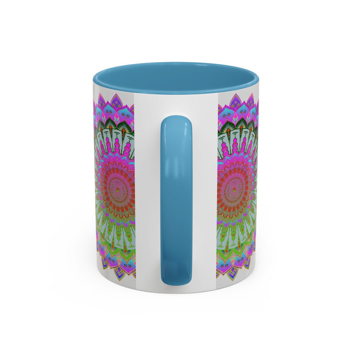 Colorful mandala art mug with intricate hand-painted design