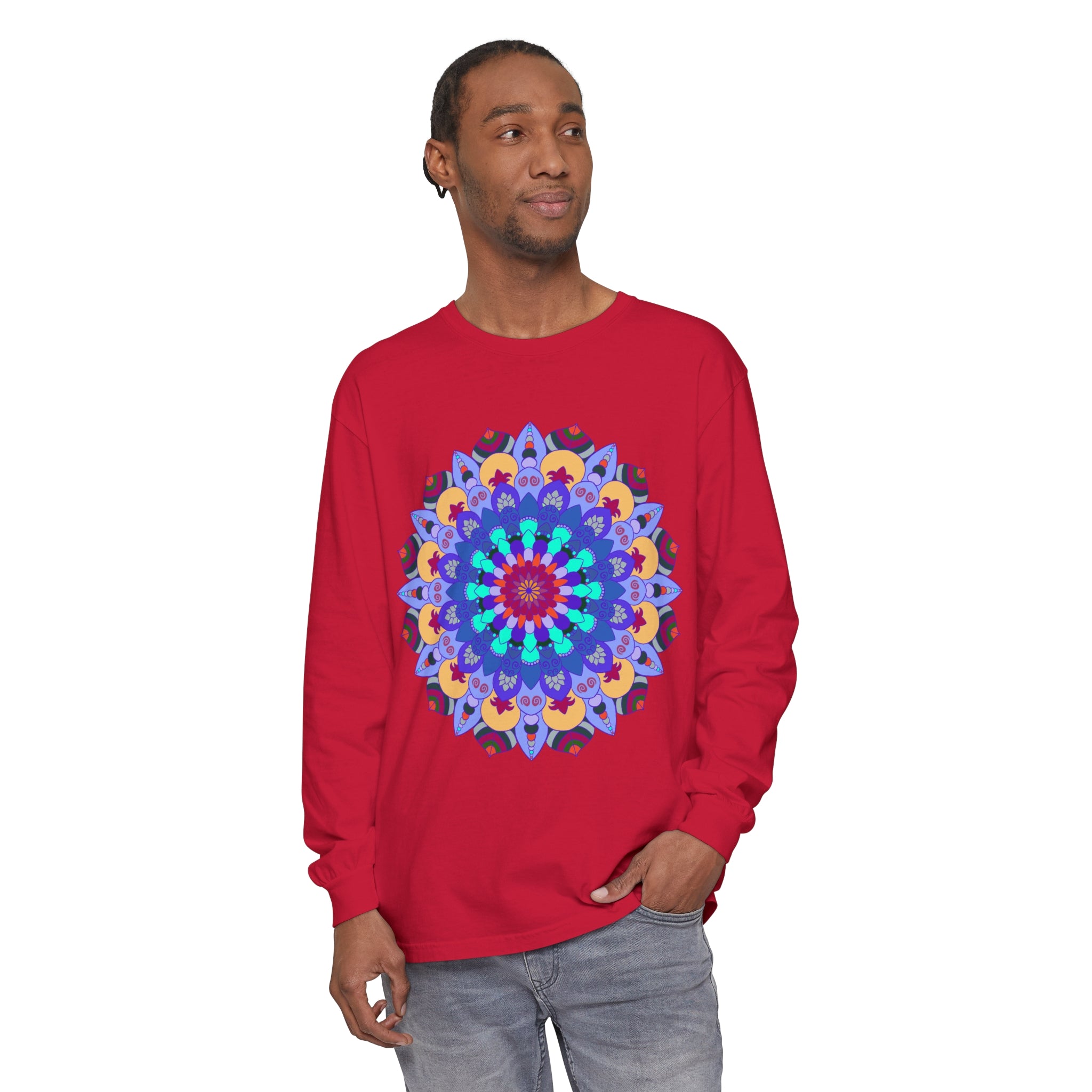 Colorful and intricate mandala design long sleeve t-shirt for vibrant style