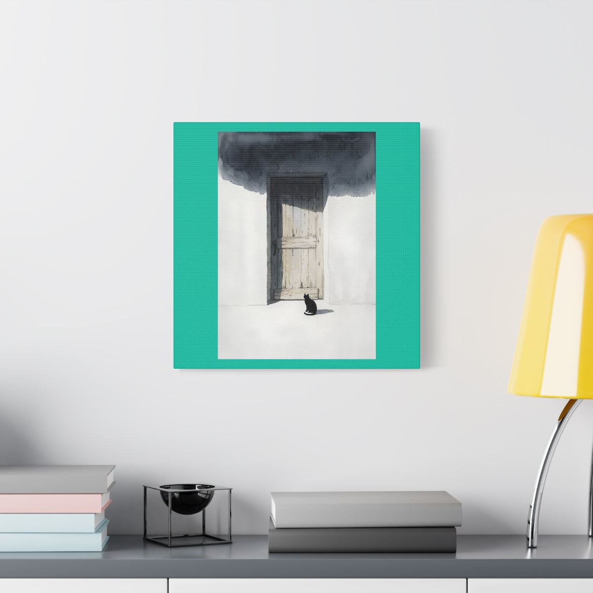 Cat at the Door Matte Canvas Wall Art — Moody Minimalist Cat Illustration