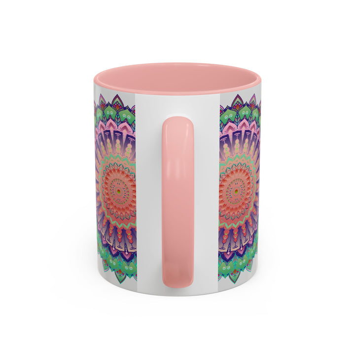 Handcrafted ceramic mug featuring a vibrant mandala art design with colorful floral motifs, perfect for enjoying your favorite hot beverages in style