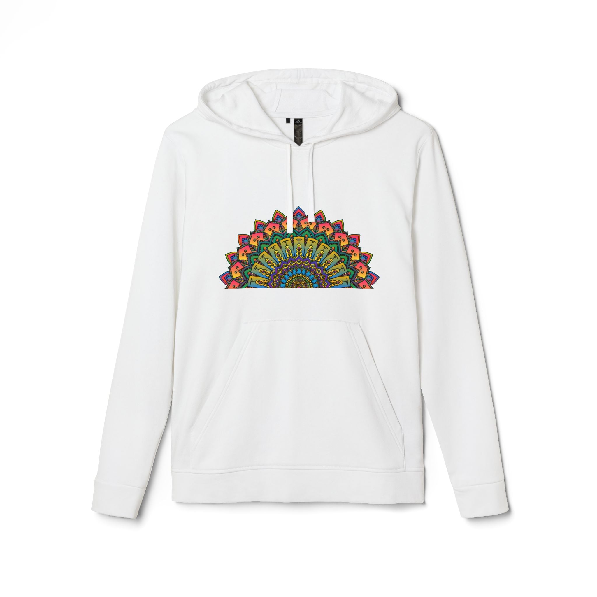 Rainbow Mandala Fleece Hoodie with vibrant pink and purple colors