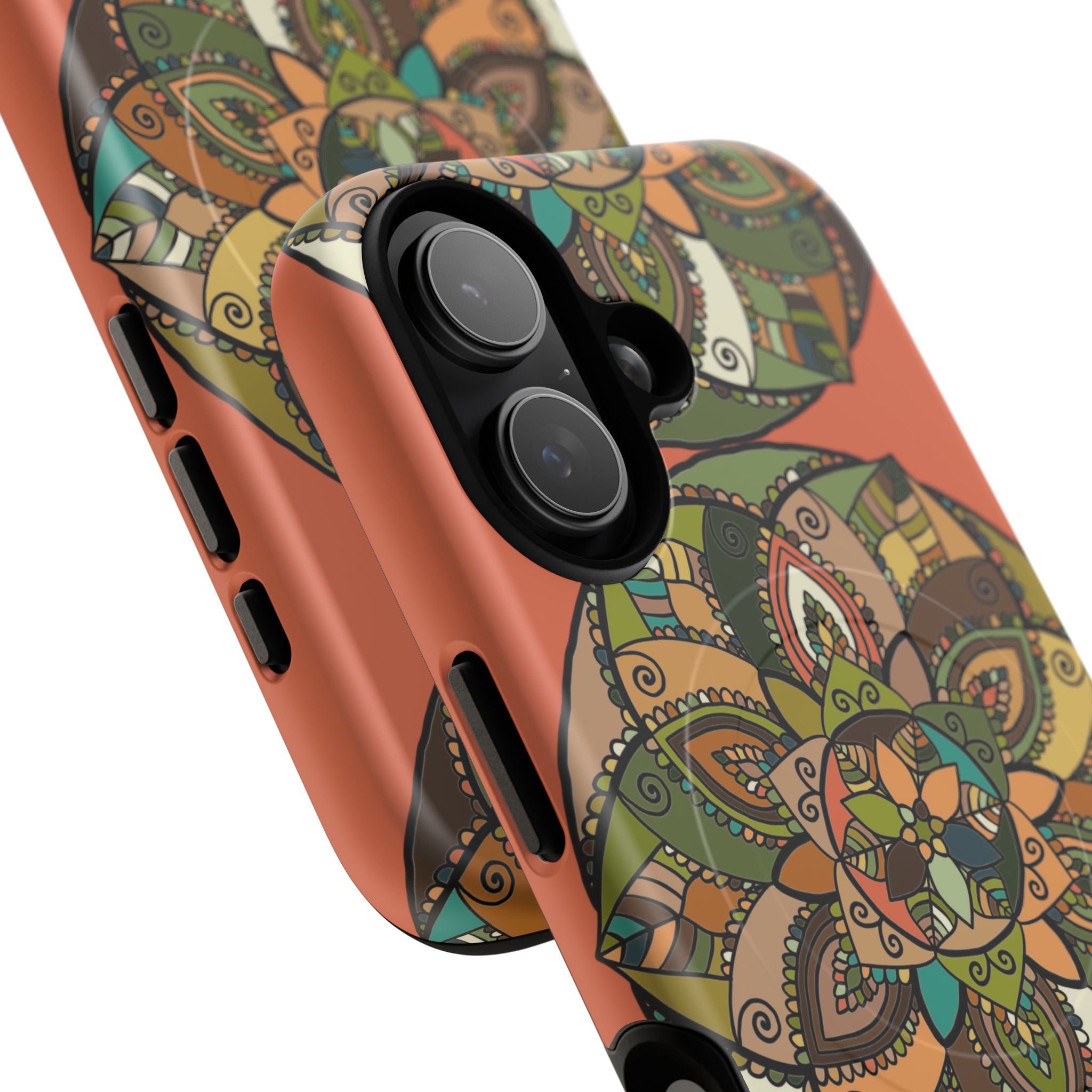 Mandala Floral Tough Magnetic Phone Case — Boho Earth-Tone Protective Cover