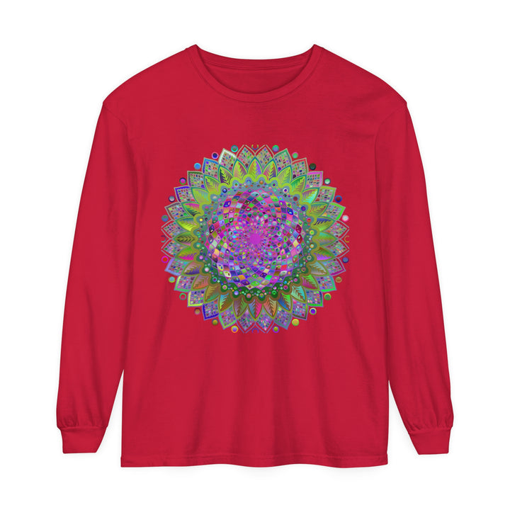 Vibrant unisex long sleeve shirt with intricate mandala pattern